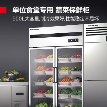 德瑪仕(DEMASHI)展示柜商用雙門全玻璃柜 水果蔬菜保鮮柜大容量冷藏保鮮冰柜 商超冰箱冰柜BCD-900A-2C