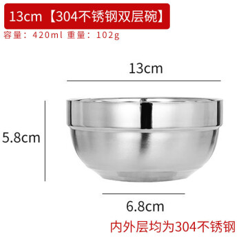 竹小白不銹鋼碗雙層隔熱碗食堂餐具護(hù)邊碗【13cm-304雙層碗】