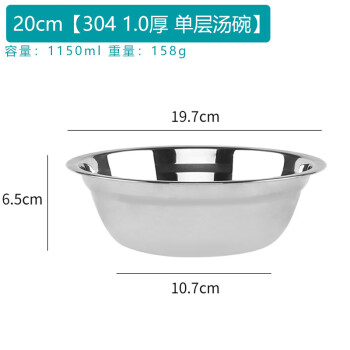竹小白不銹鋼碗雙層隔熱碗食堂餐具護邊碗【20cm-304-1.0厚湯碗】